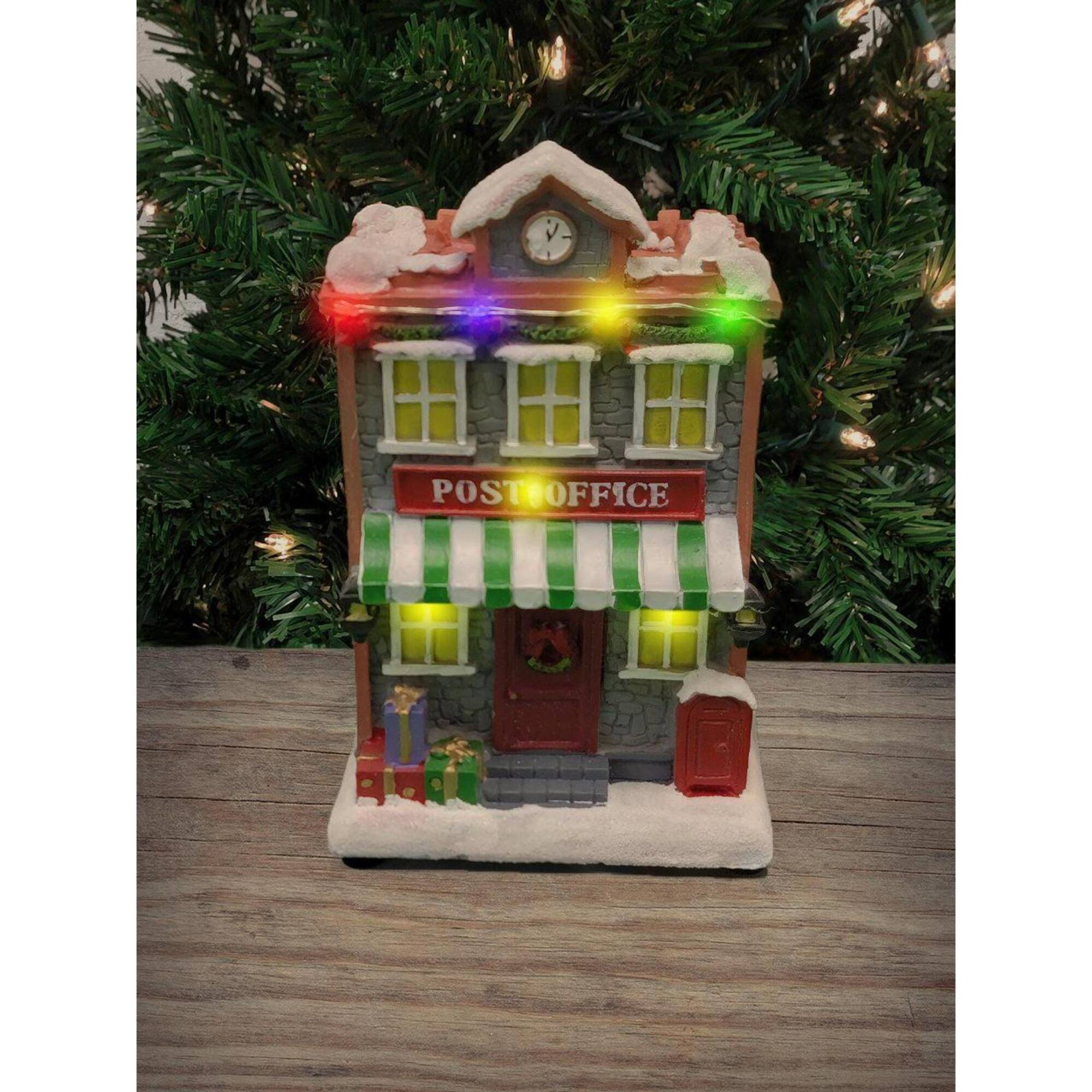 Wizardi 12" Christmas Village Post Office with LED Lights